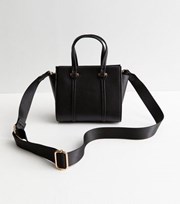 New Look Black Leather-Look Mini Cross Body Tote Bag